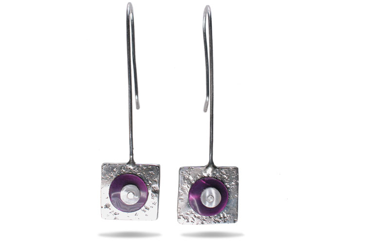 silver dangle rectangular earrings