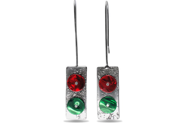 silver dangle rectangular earrings