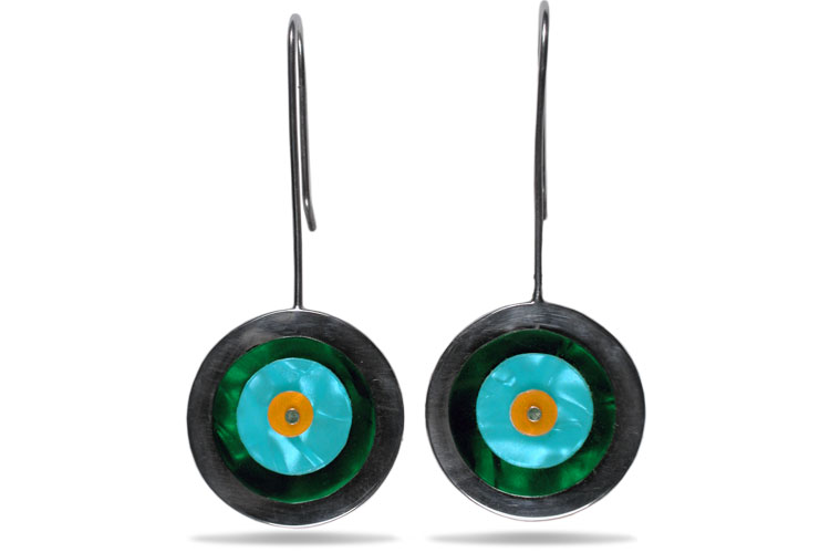 green & blue circle earrings